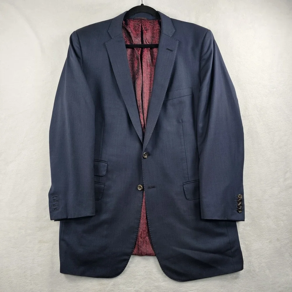 Holland & Sherry Bespoke Blazer Mens 44L Navy Blue Jacket Coat Surgeon Cuffs